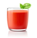 Tomato juice in glass with basil leaf isolated on white background Royalty Free Stock Photo