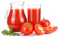 Tomato juice in glass jug isolated on white background Royalty Free Stock Photo