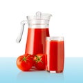 tomato juice isolated on white background. pure tomato juice in glass and graphene