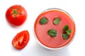 tomato juice with mint leaf isolated on white background. top view Royalty Free Stock Photo