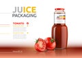 Tomato juice packaging realistic Vector mock up. Italian tomato sauce, seasoning or ketchup bottle advertise templates