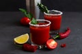 Tomato juice with salt. Bloody Mary cocktail with ingredients Royalty Free Stock Photo