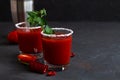 Tomato juice with salt. Bloody Mary cocktail with ingredients Royalty Free Stock Photo