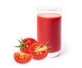 Glass of tomato juice with group of fresh tomatoes isolated on white Royalty Free Stock Photo