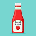 Tomato ketchup bottle flat style icon. Vector illustration.