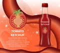 Tomato ketchup in a glass bottle, 3d realistic style. Papkrika red sauce, chili. Mock-up for your product design. Vector Royalty Free Stock Photo