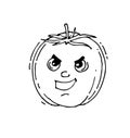 Tomato laughs. Funny Face. Cheerful drawing of fruit. Hand drawing outline. Sketch Isolated on white background. Vector Royalty Free Stock Photo