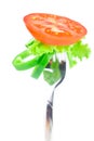 Tomato ,lettuce,fork ,cucumber and pepper Royalty Free Stock Photo