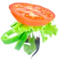 Tomato ,lettuce,fork ,cucumber and pepper Royalty Free Stock Photo