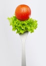 Tomato and lettuce on a fork Royalty Free Stock Photo