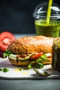 tomato, mozarella and pesto sandwich. Royalty Free Stock Photo