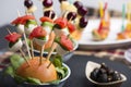 Tomato mozzarella skewer and other freh finger food. Royalty Free Stock Photo