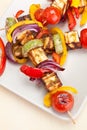 Tomato, mushroom and prawn kebabs