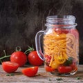 Tomato pasta in mason jar Royalty Free Stock Photo