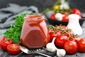 Tomato paste and fresh tomatoes, tomatos puree Royalty Free Stock Photo