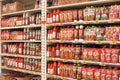 Tomato paste on supermarket shelves