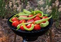 Tomato and Peppers Fish Grilling On BBQ Royalty Free Stock Photo