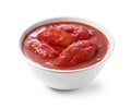 Tomato puree in a white bowl