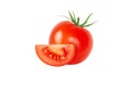 Tomato red whole vegetable and slice isolated on white. Royalty Free Stock Photo