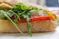 Tomato, rocket and mozarella sandwich Royalty Free Stock Photo