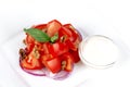 Tomato salad with basil, red onion and sour cream Royalty Free Stock Photo