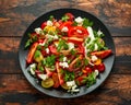 Tomato salad with feta cheese, spring onion and parsley. Healthy summer food Royalty Free Stock Photo