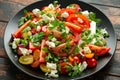 Tomato salad with feta cheese, spring onion and parsley. Healthy summer food Royalty Free Stock Photo