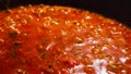 Tomato sauce with bubbles is prepared for pasta or pizza close-up. Royalty Free Stock Photo