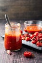 Tomato sauce and ingredients Royalty Free Stock Photo