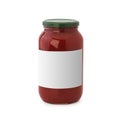 Tomato sauce jar with blank label on white background Royalty Free Stock Photo