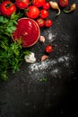 Tomato sauce or ketchup with ingredients Royalty Free Stock Photo