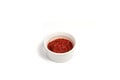 Tomato sauce in round ceramic plate isolated of white background Royalty Free Stock Photo