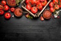 Tomato sauce with spices, hot pepper and garlic. Royalty Free Stock Photo