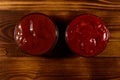 Tomato sauces on wooden table