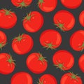 Tomato Seamless Pattern, Vector Illustration. Red Tomatoes on Black Background. Repeat Tile for Kitchen Design, Tomato Wallpaper Royalty Free Stock Photo