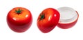 Tomato shaped packaging with face cream or mask