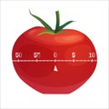 Tomato shaped timer for kitchen. Time management system, method tomadoro. Vector cartoon illustration. Royalty Free Stock Photo