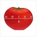 Tomato shaped timer for kitchen. Time management system, method tomadoro. Vector cartoon illustration. Royalty Free Stock Photo