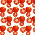 Tomato side view in section and whole, tomato vegetable seamless pattern. Isolated picture on a white background. Royalty Free Stock Photo