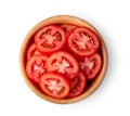 Tomato slice in wood bowl isolated on white background Royalty Free Stock Photo