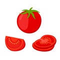 Tomato slices, red tomatoes. Cartoon flat style. Vegetarian fresh food