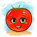 Tomato with a smile. Hilarious funny character with a face. In a good mood. Cartoon style. Object isolated.Vector.