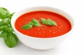 Tomato Soup with basil on a bowl isolated on white background Royalty Free Stock Photo