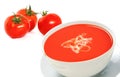 Tomato soup, soup in bowl on white plate Royalty Free Stock Photo