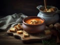 tomato soup with crispy croutons Royalty Free Stock Photo