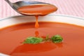 Tomato soup dripping off a spoon Royalty Free Stock Photo