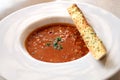 Delicious hot tomato soup with garlic bread Royalty Free Stock Photo