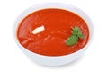 Tomato soup meal in bowl with tomatoes isolated