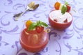 Tomato soup with mozzarella and basil Royalty Free Stock Photo
