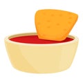 Tomato soup with nachos icon cartoon vector. Dish menu